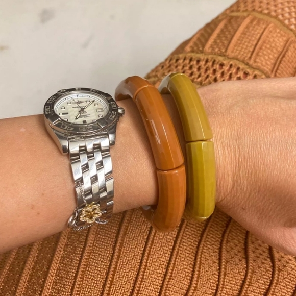 Tube Bamboo Bangle Bracelet - Silver - Picture 4 of 7